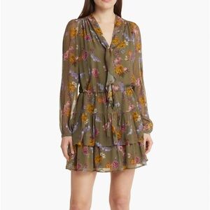 PAIGE Floral Long Sleeve Silk Chiffon Dress